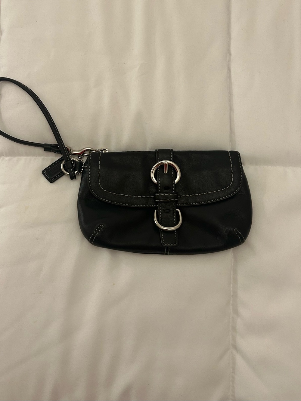 Coach Soho black leather buckle wristlet